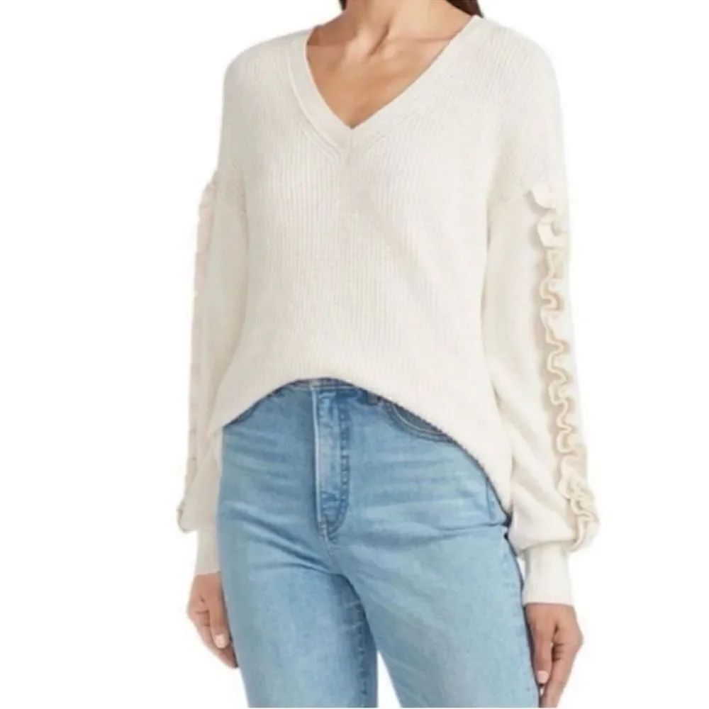 Express Cream Ruffle Sleeve Sweater(Size Small)